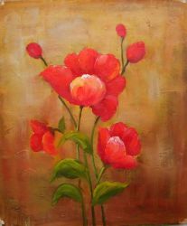 Modern Abstract-Red Flowers - Oil Painting Reproduction On Canvas