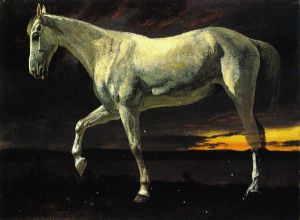 White Horse and Sunset -   Albert Bierstadt Oil Painting