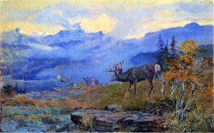Deer Grazing -   Charles Marion Russell Oil Painting