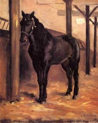 Yerres, Dark Bay Horse in the Stable - Gustave Caillebotte Oil Painting