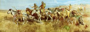 Indian Women Moving Camp - Charles Marion Russell Oil Painting