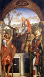 Sts Christopher, Jerome and Ludwig of Toulouse - Giovanni Bellini Oil Painting