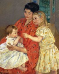 Mother and Sara Admiring the Baby -   Mary Cassatt Oil Painting