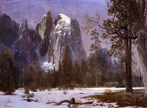 Cathedral Rocks, Yosemite Valley, Winter - Albert Bierstadt Oil Painting