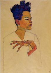 Self Portrait with Hands on Chest -   Egon Schiele Oil Painting