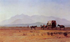 Surveyor's Wagon in the Rockies - Albert Bierstadt Oil Painting