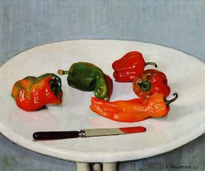 Still Life with Red Peppers on a White Lacquered Table - Felix Vallotton oil painting