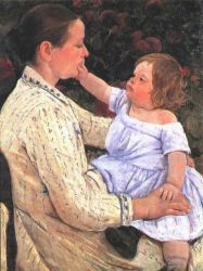 The Child\'s Caress -   Mary Cassatt oil painting,