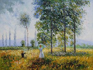 Under The Poplars Sun Effect -  Claude Monet Oil Painting