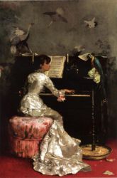 Young Woman at Piano -Julius LeBlanc Stewart Oil Painting