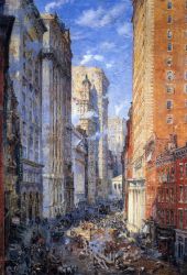 Broad Street Canyon, New York - Colin Campbell Cooper Oil painting