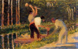 Men Laying Stakes -  Georges Seurat Oil Painting