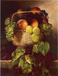 Still Life with Grapes. Plums and Peaches in a Basket - William Mason Brown Oil Painting