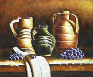 Still Life with Jugs and Grapes - Oil Painting Reproduction On Canvas