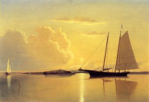 Schooner in Fairhaven Harbor, Sunrise -  William Bradford Oil Painting