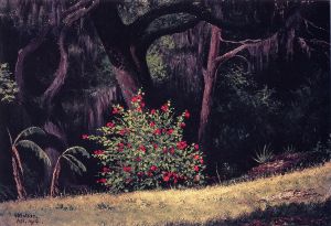 Woodland Scene with Red-Flowered Bush -   William Aiken Walker Oil Painting