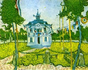 Auvers Town Hall in 14 July 1890 -   Vincent Van Gogh Oil Painting