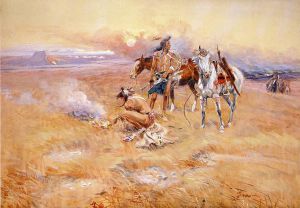 Blackfeet Burning Crow Buffalo Range -  Charles Marion Russell Oil Painting