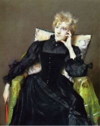 Seated Woman in Black Dress - Oil Painting Reproduction On Canvas