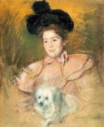Woman in Raspberry Costume Holding a Dog - Oil Painting Reproduction On Canvas