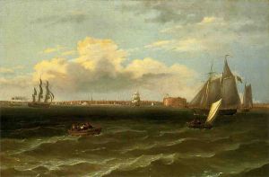 View of New York Harbor - Thomas Birch Oil Painting