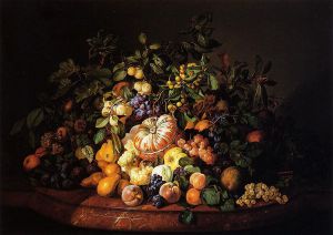 Still Life with Fruit on a Marble Ledge -   Leopold Zinnogger Oil Painting