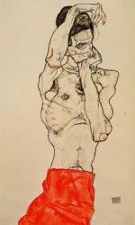 Standing Male Nude with a Red Loincloth -  Egon Schiele Oil Painting