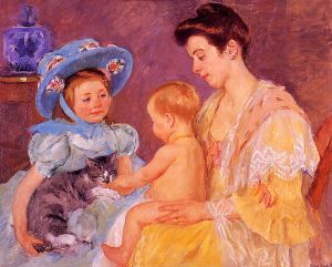 Children Playing with a Cat -   Mary Cassatt oil painting,