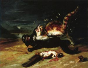 Two Cats Fighting -   John James Audubon Oil Painting