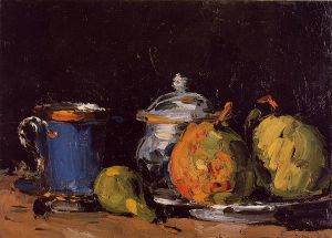 Sugar Bowl, Pears and Blue Cup -    Paul Cezanne Oil Painting