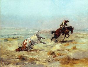 Lassoing a Steer - Charles Marion Russell Oil Painting