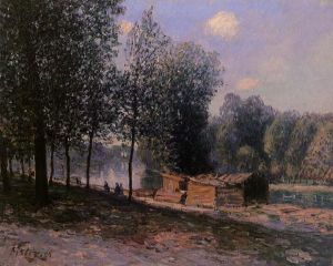 Cabins by the River Loing, Morning - Alfred Sisley Oil Painting