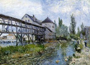 Provencher\'s Mill at Moret -   Alfred Sisley Oil Painting
