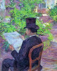 Desire Dehau Reading a Newspaper in the Garden -  Henri De Toulouse-Lautrec Oil Painting