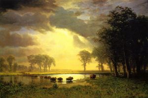 The Buffalo Trail -   Albert Bierstadt Oil Painting
