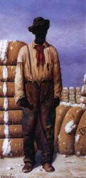 Netro Man with Cotton Bales, Holding a Cotton Hook - William Aiken Walker oil painting