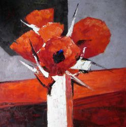 Modern Abstract-A Bottle of Poppy Flowers - Oil Painting Reproduction On Canvas