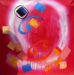 Modern Abstract 13 - Rose red with white circle Oil Painting Reproduction On Canvas