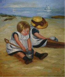 Children Playing on the Beach II - Oil Painting Reproduction On Canvas