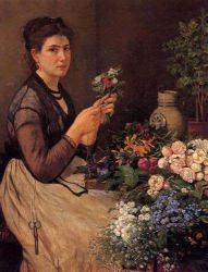 Girl Cutting Flowers - Oil Painting Reproduction On Canvas